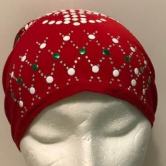 RED Pre-Tied Stud Fashion Cap Slip On Bonnet Hijab Undercap #3 - Picture 2 of 3
